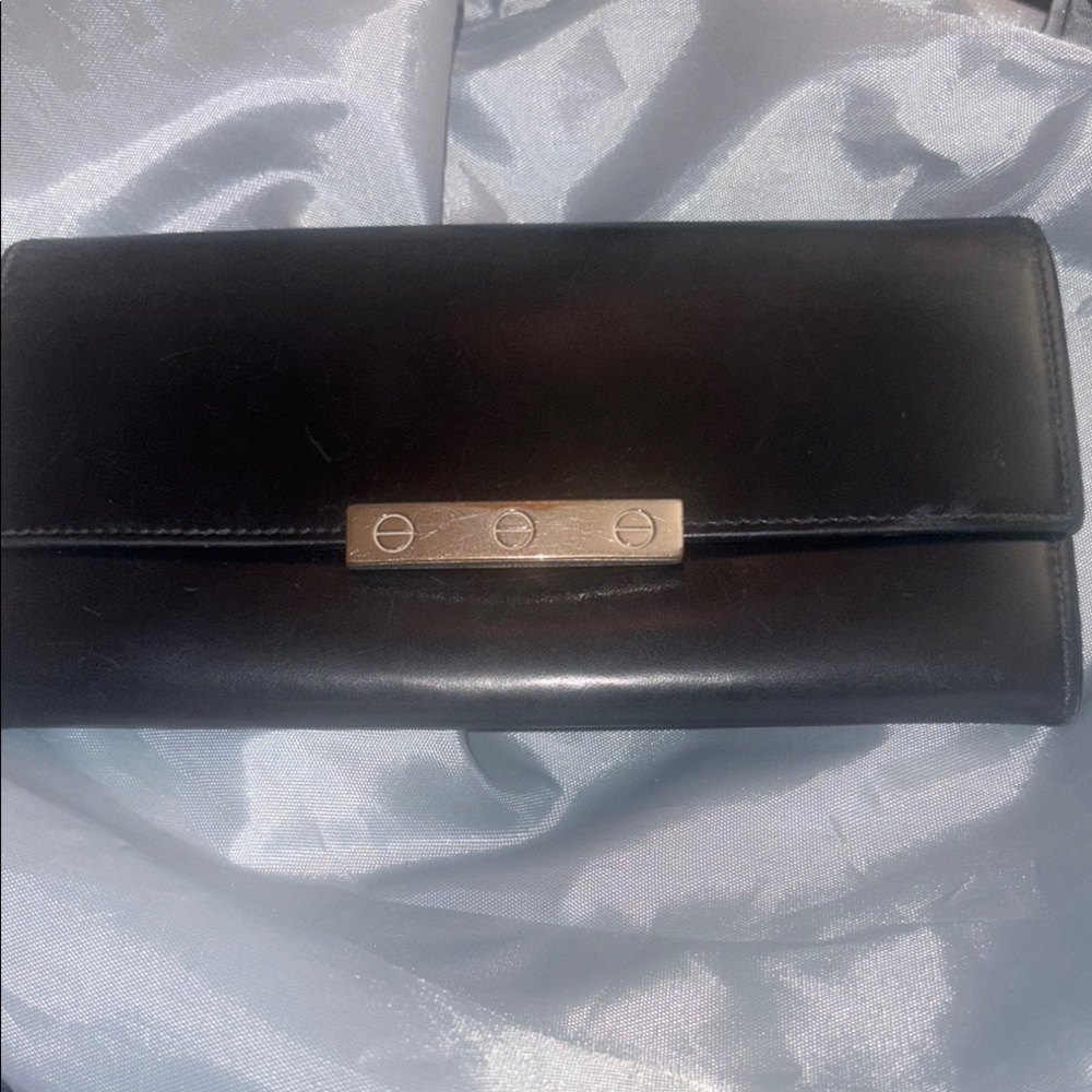 Cartier Black Leather Wallet with Silver Accent